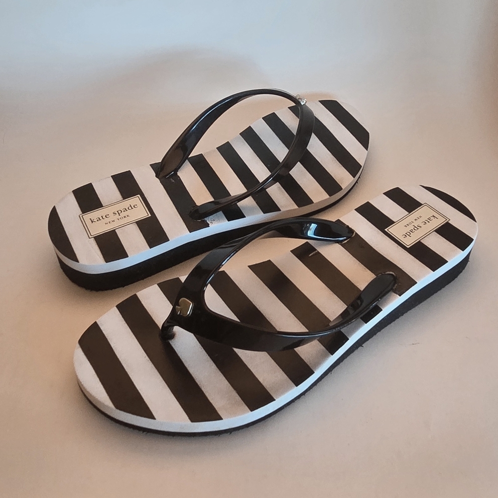 Kate Spade Black and White Striped Women's Flip Flops